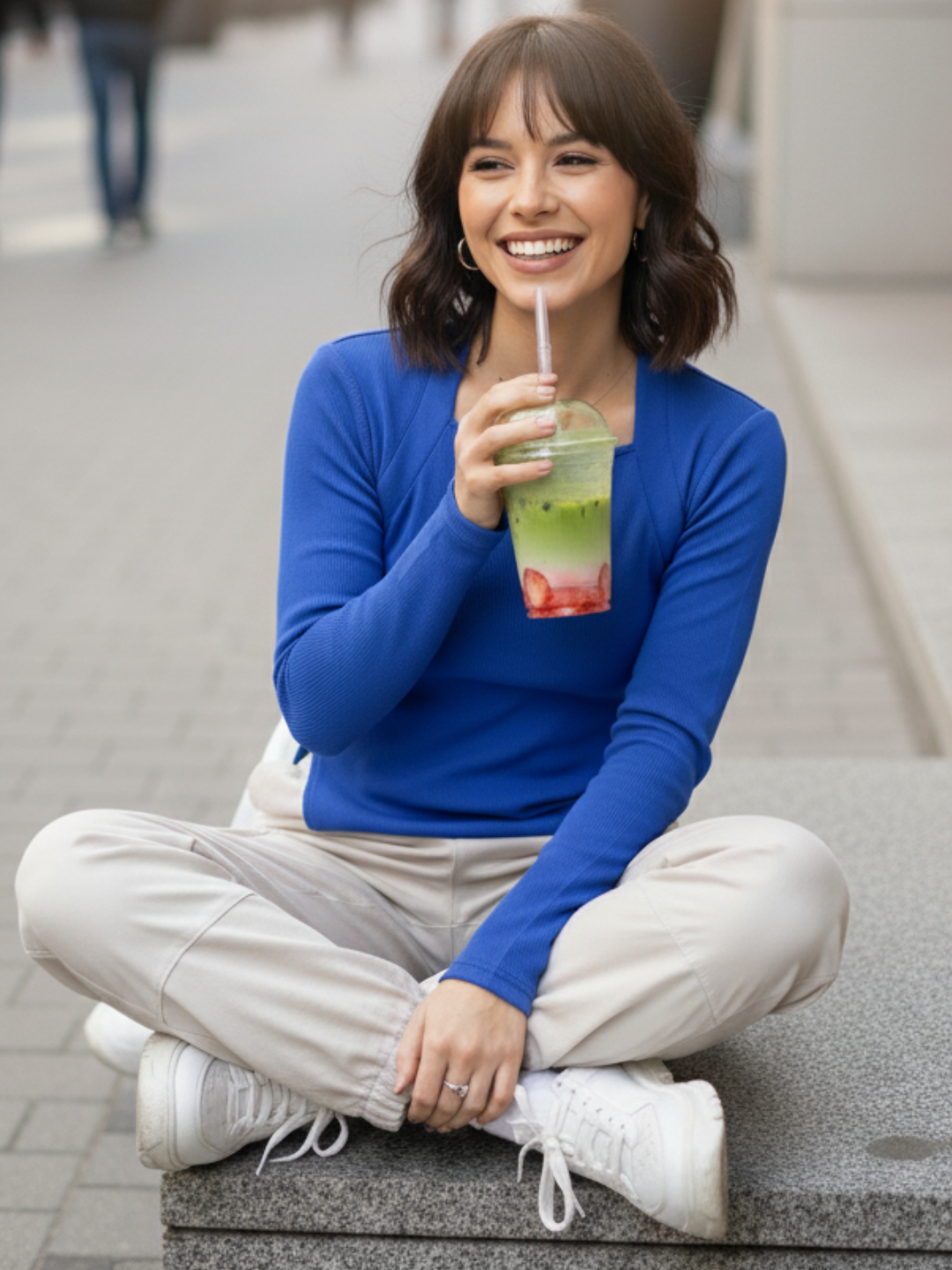 Side Split Full Sleeve Ribbed Top - Uptownie