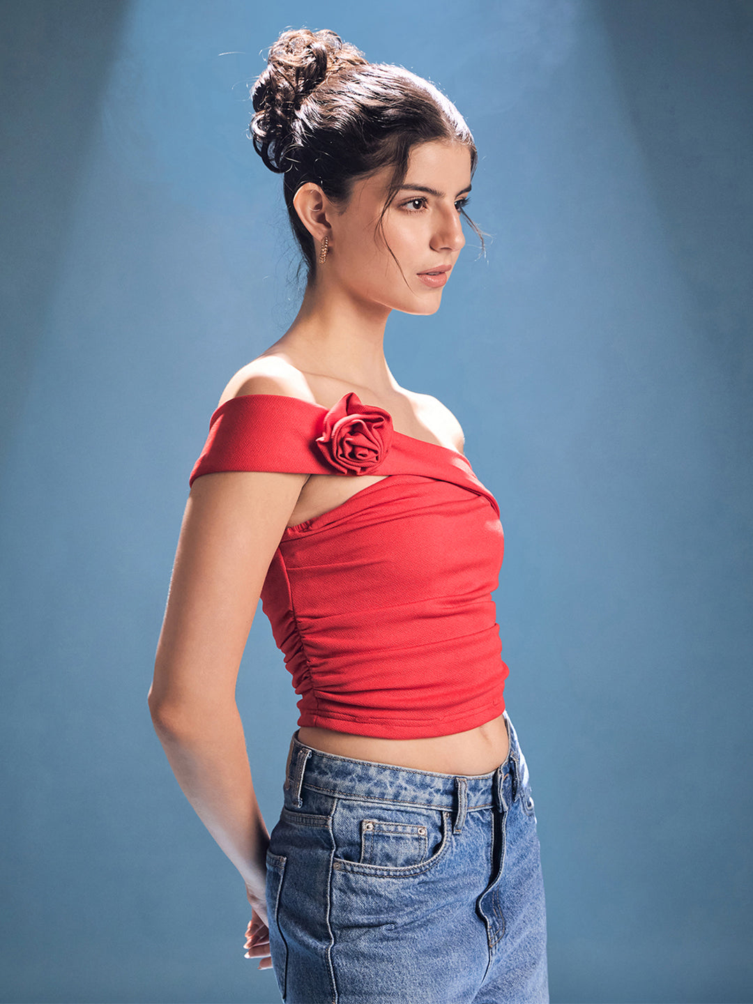 Stretchable One Shoulder Rose Top - Uptownie