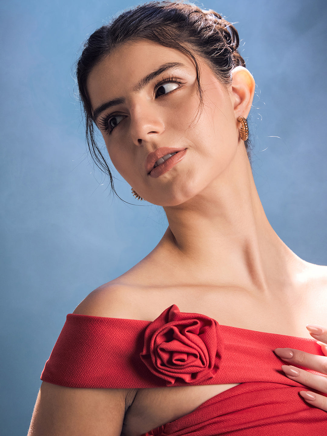 Line Rose Top Stretchable One Shoulder Rose Top