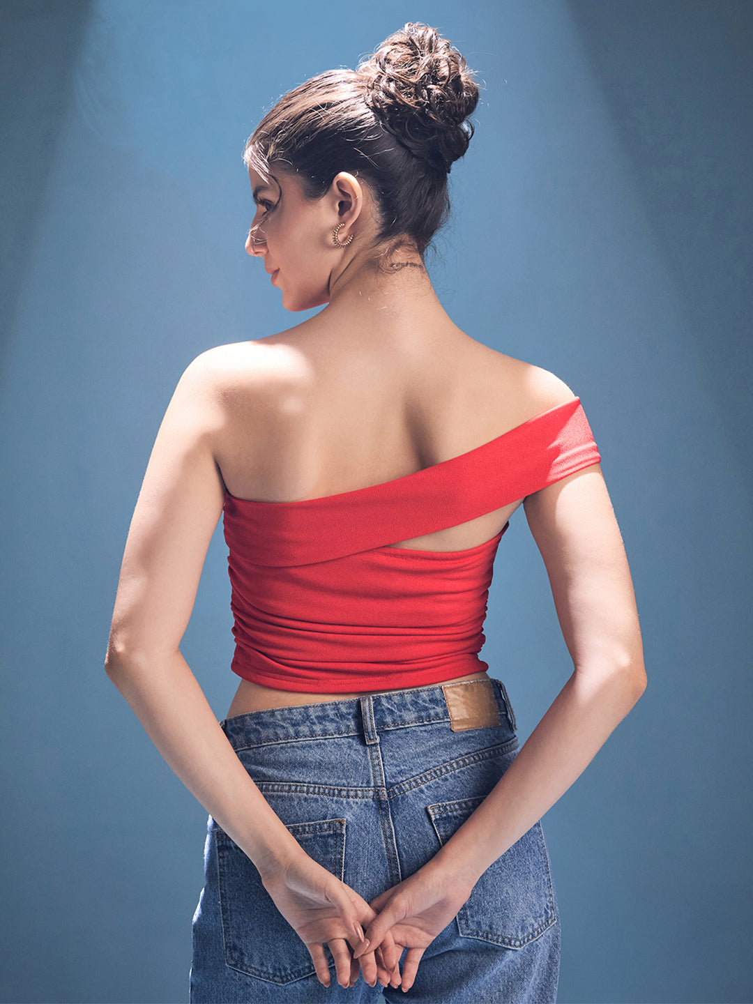 Stretchable One Shoulder Rose Top - Uptownie