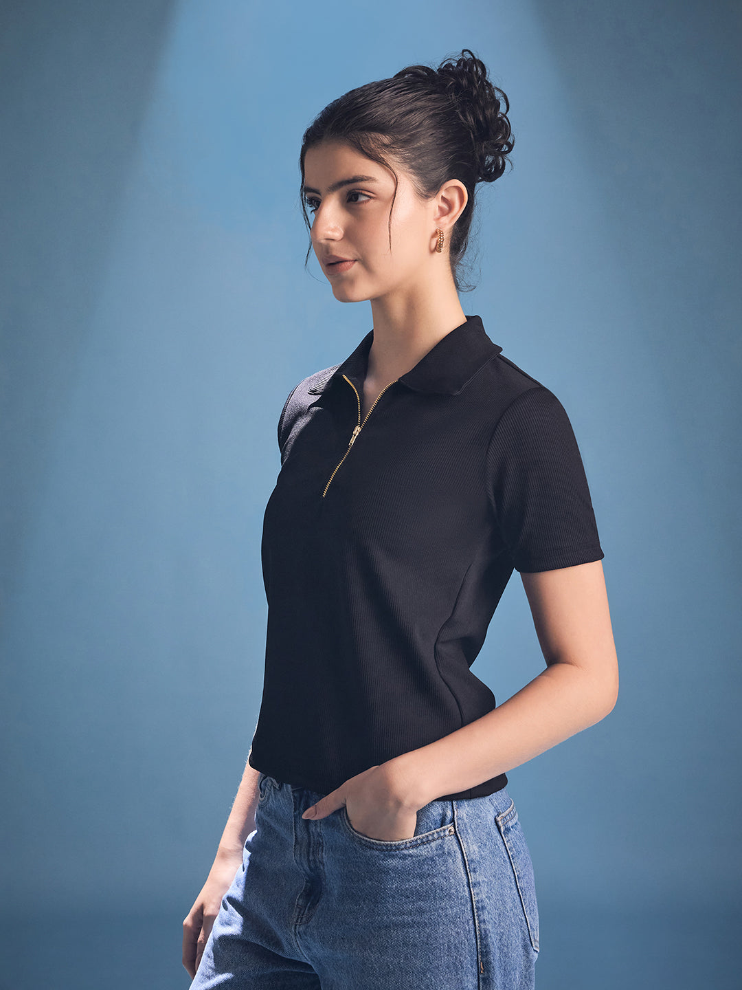 Front Zip Up Ribbed Top - Uptownie