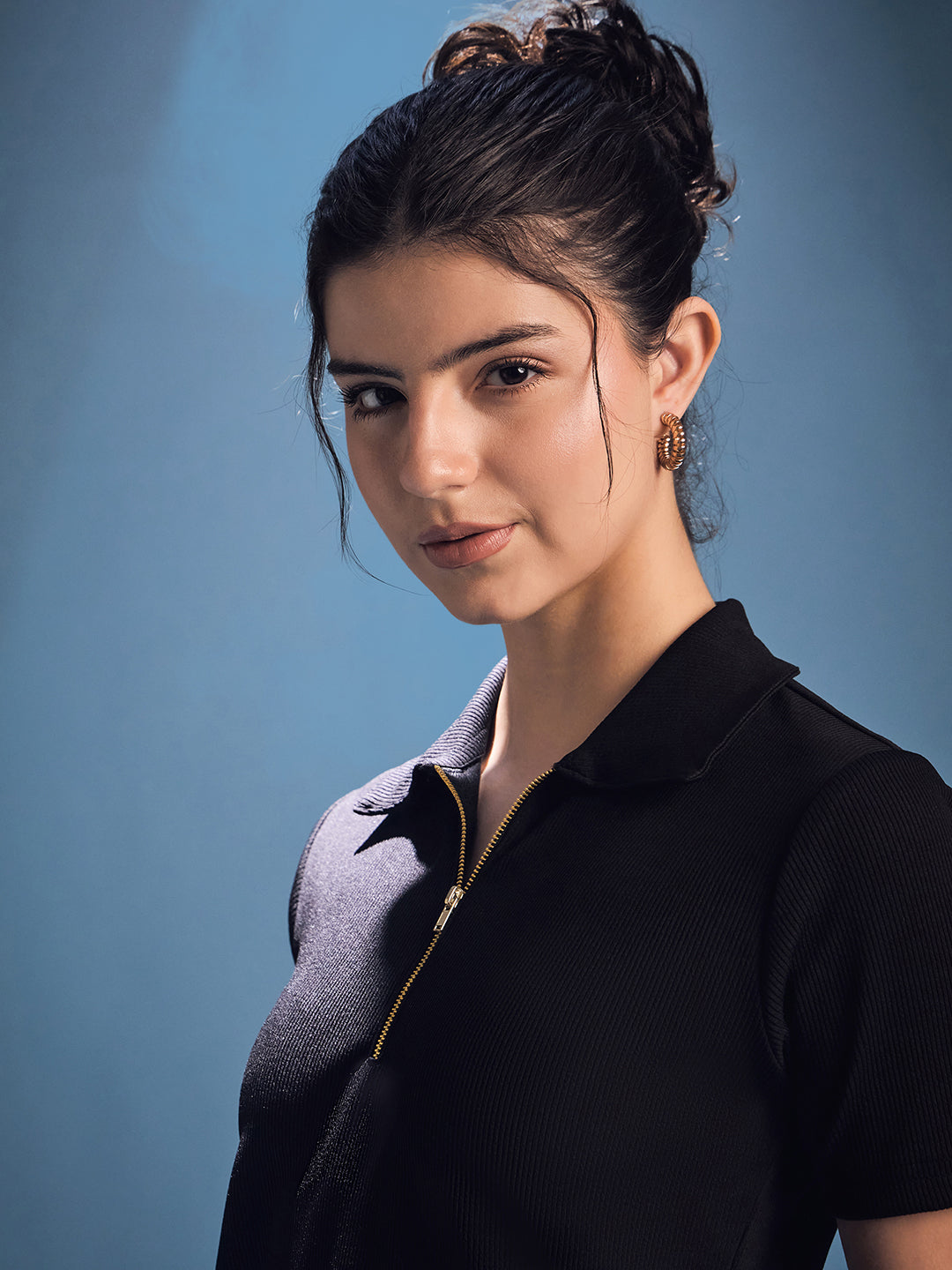Front Zip Up Ribbed Top - Uptownie