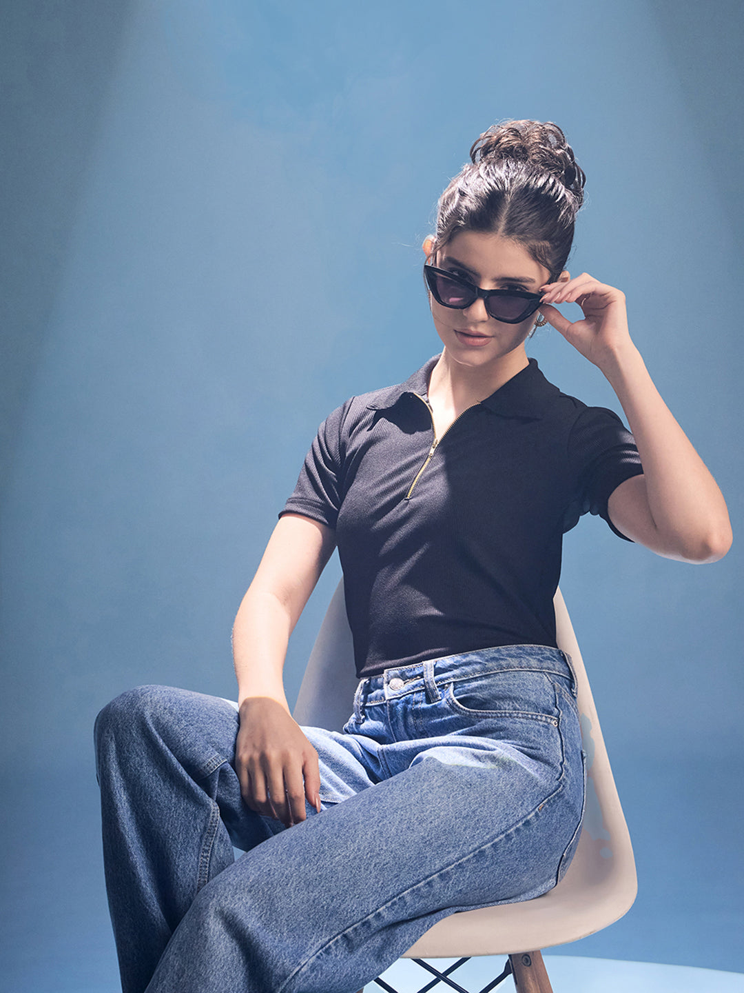 Front Zip Up Ribbed Top - Uptownie
