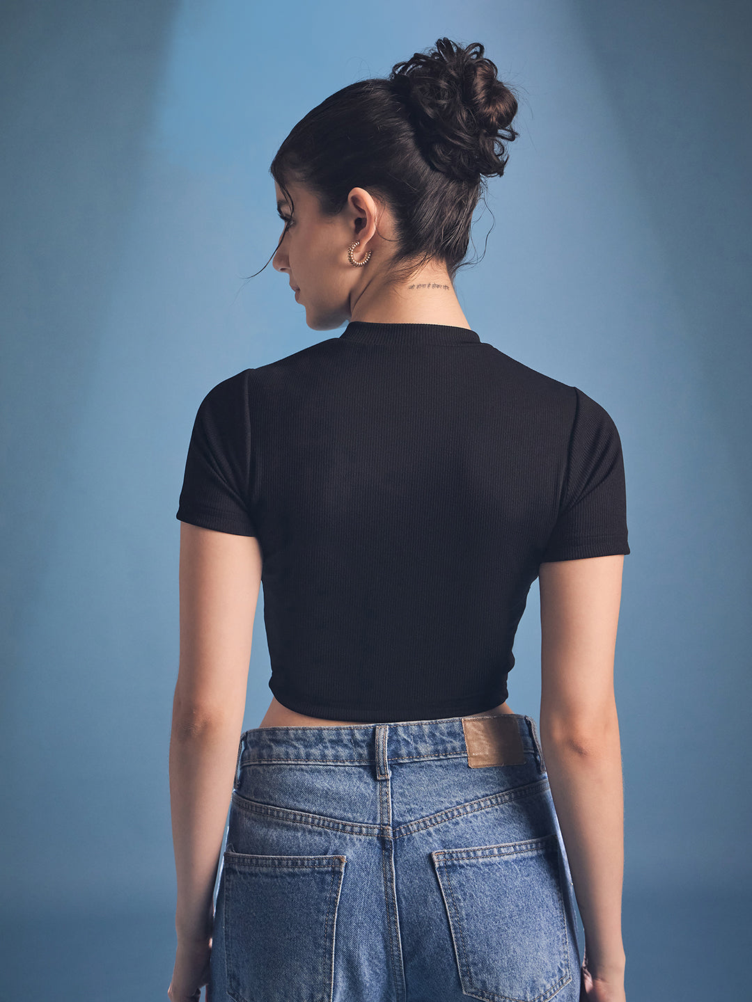 Contrast Piping Rib-knit Top - Uptownie