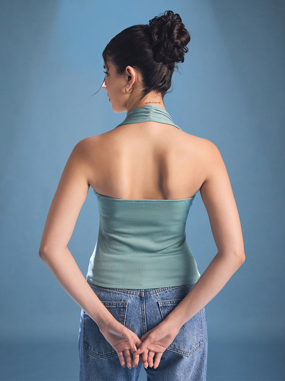 Stretchable Halter Neck Ribbed Top - Uptownie