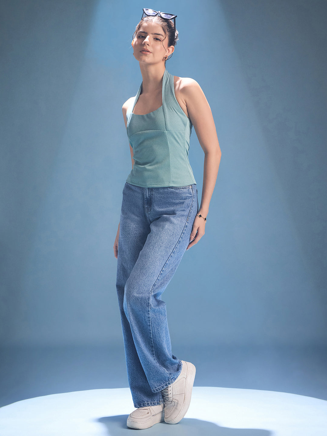 Stretchable Halter Neck Ribbed Top - Uptownie