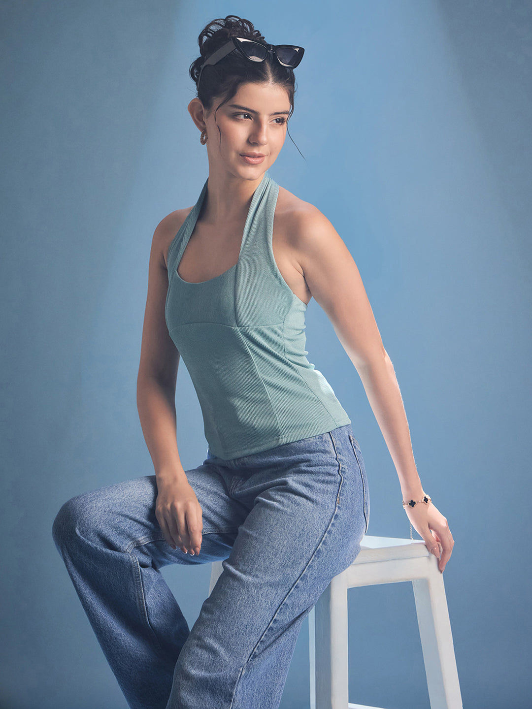Stretchable Halter Neck Ribbed Top - Uptownie