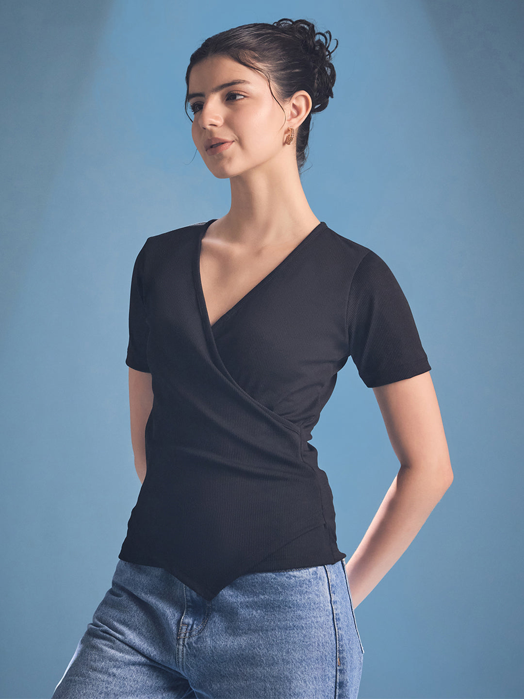 Wrap Style Ribbed Top - Uptownie
