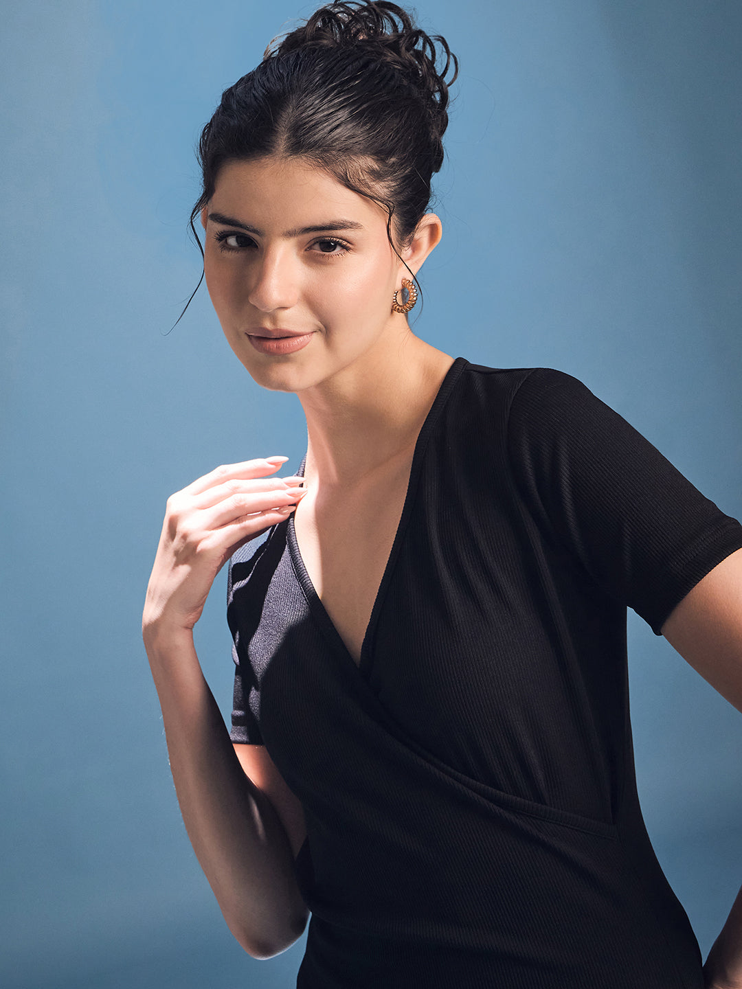 Wrap Style Ribbed Top - Uptownie