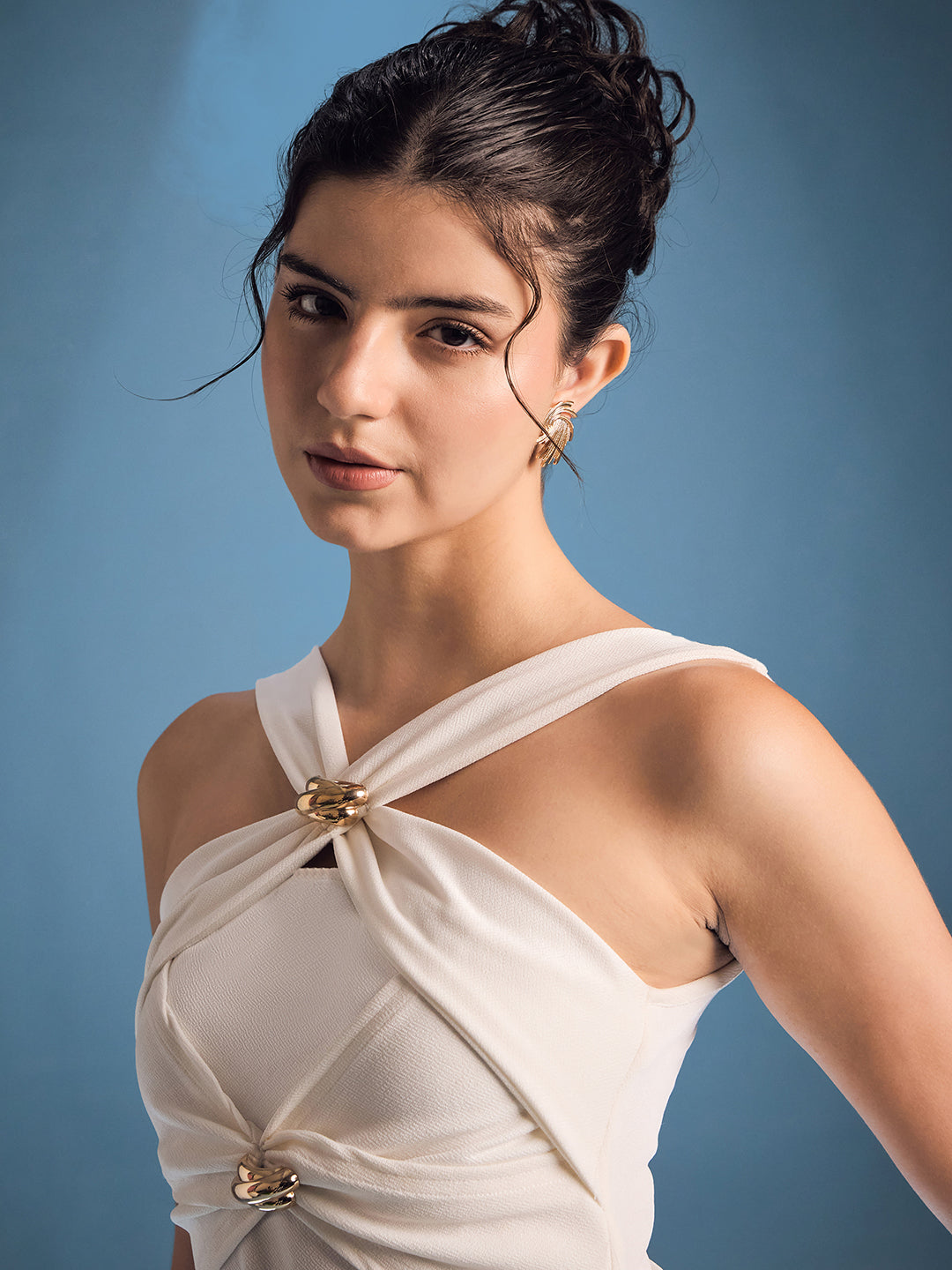 Stretchable Gold Accent Criss Cross Top - Uptownie