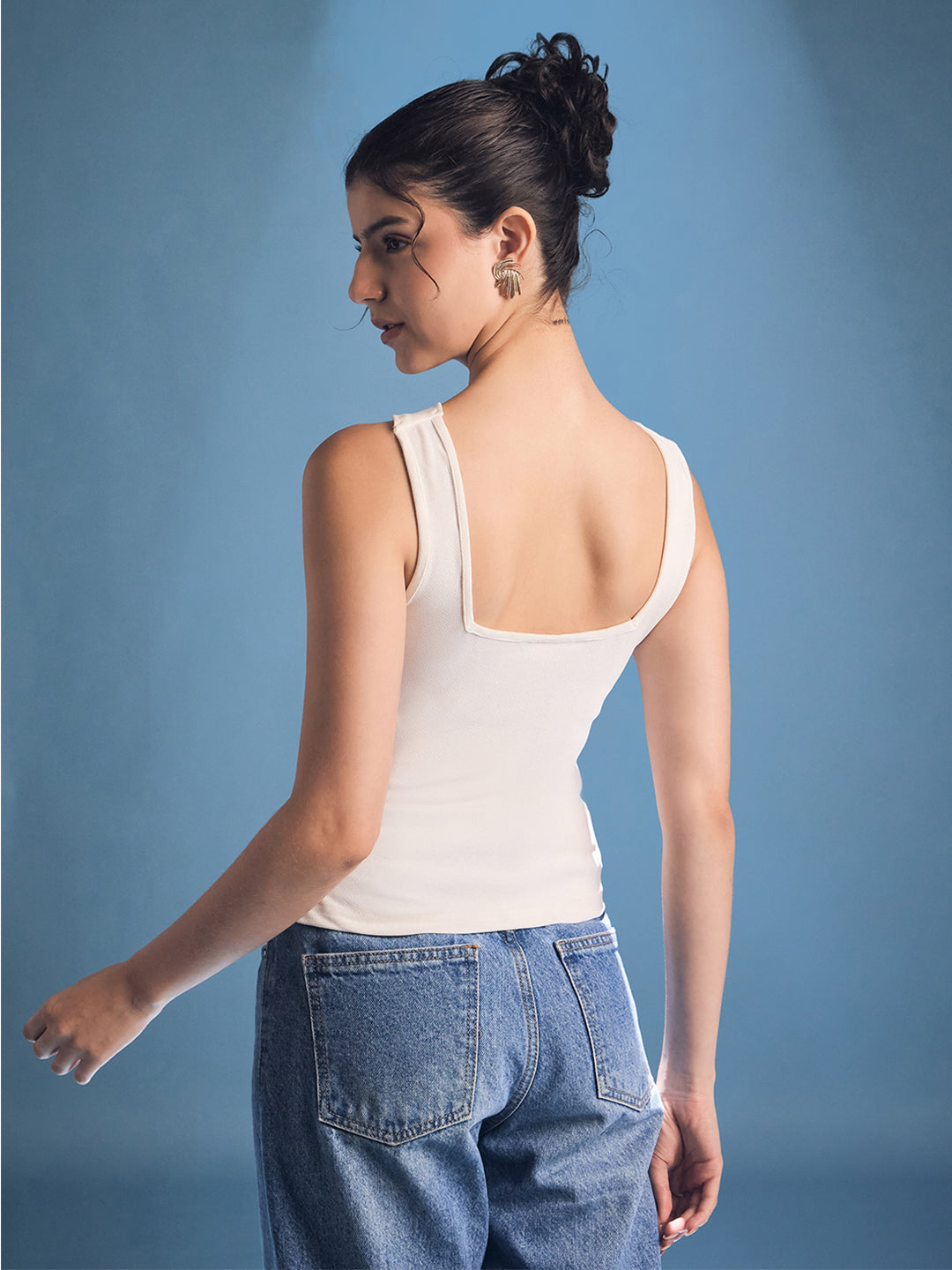Stretchable Gold Accent Criss Cross Top - Uptownie