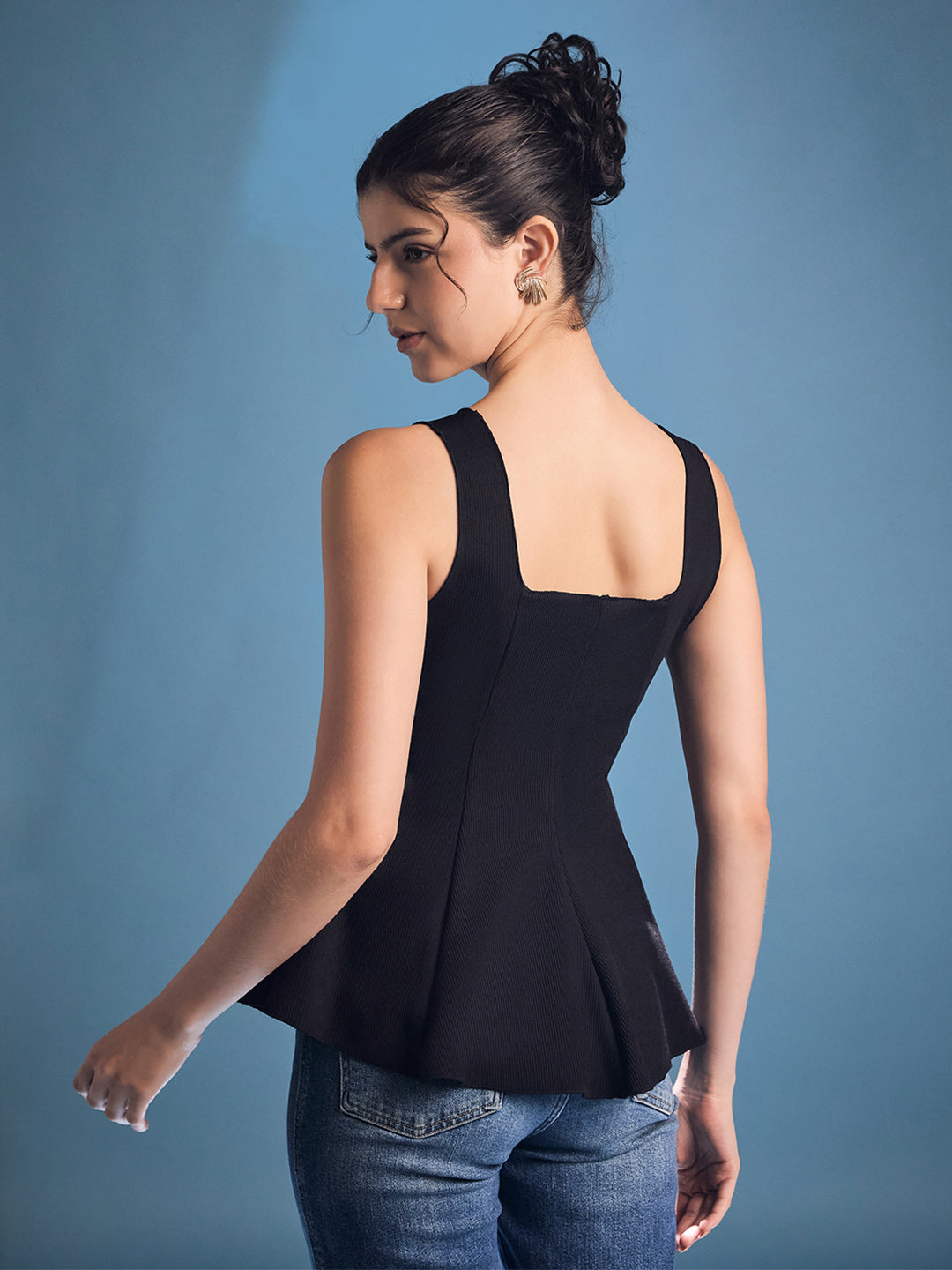 Stretchable Ribbed Peplum Top