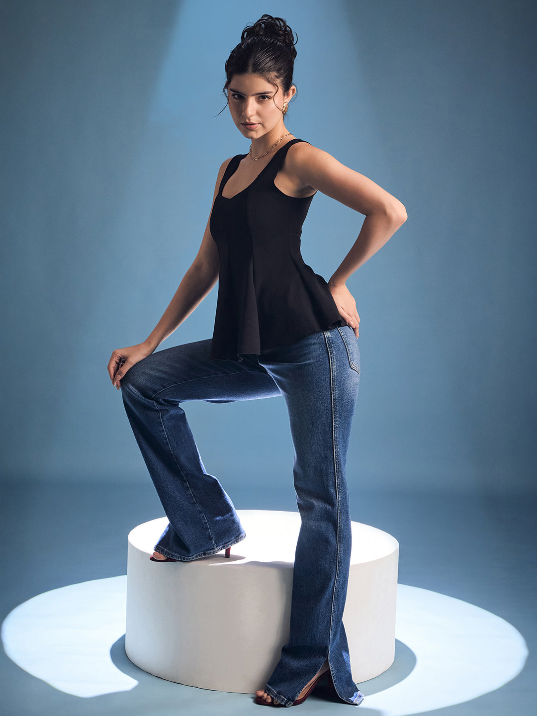 Stretchable Ribbed Peplum Top