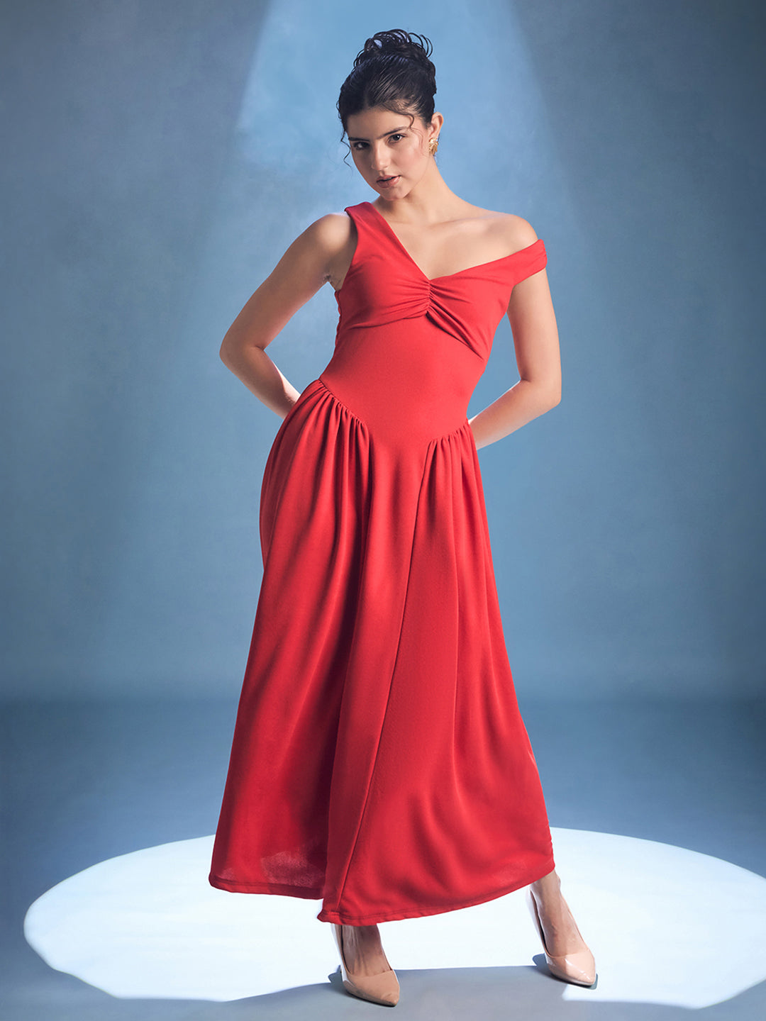 Stretchable One Shoulder Drop Waist Maxi Dress - Uptownie