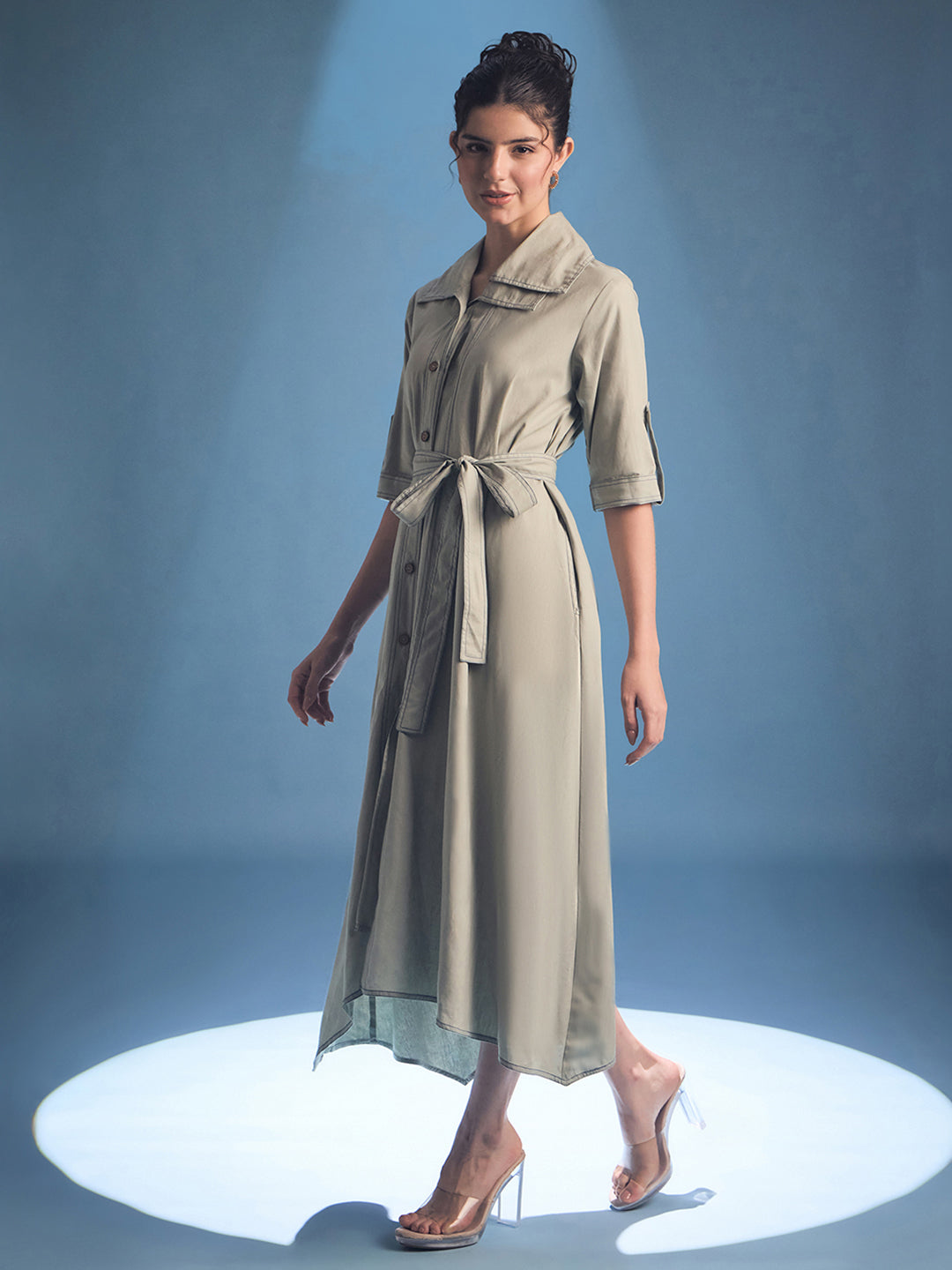 Cotton Asymmetrical Contrast Stitch Shirt Dress - Uptownie