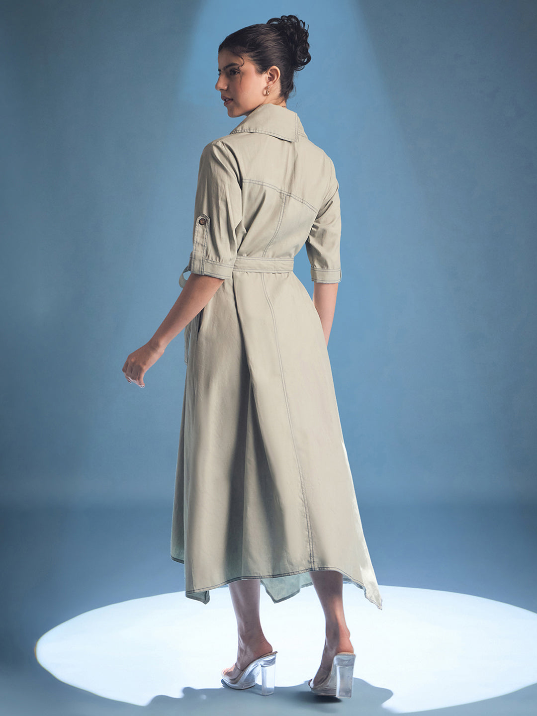 Cotton Asymmetrical Contrast Stitch Shirt Dress - Uptownie