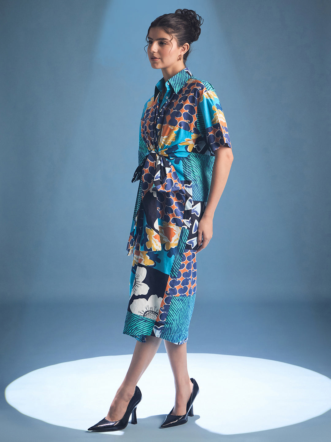 Knotted Shirt Midi Dress - Uptownie