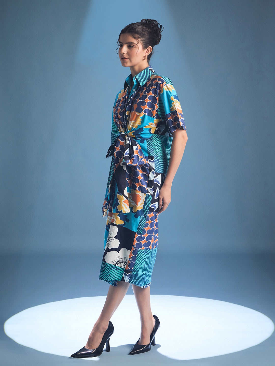 Knotted Shirt Midi Dress - Uptownie