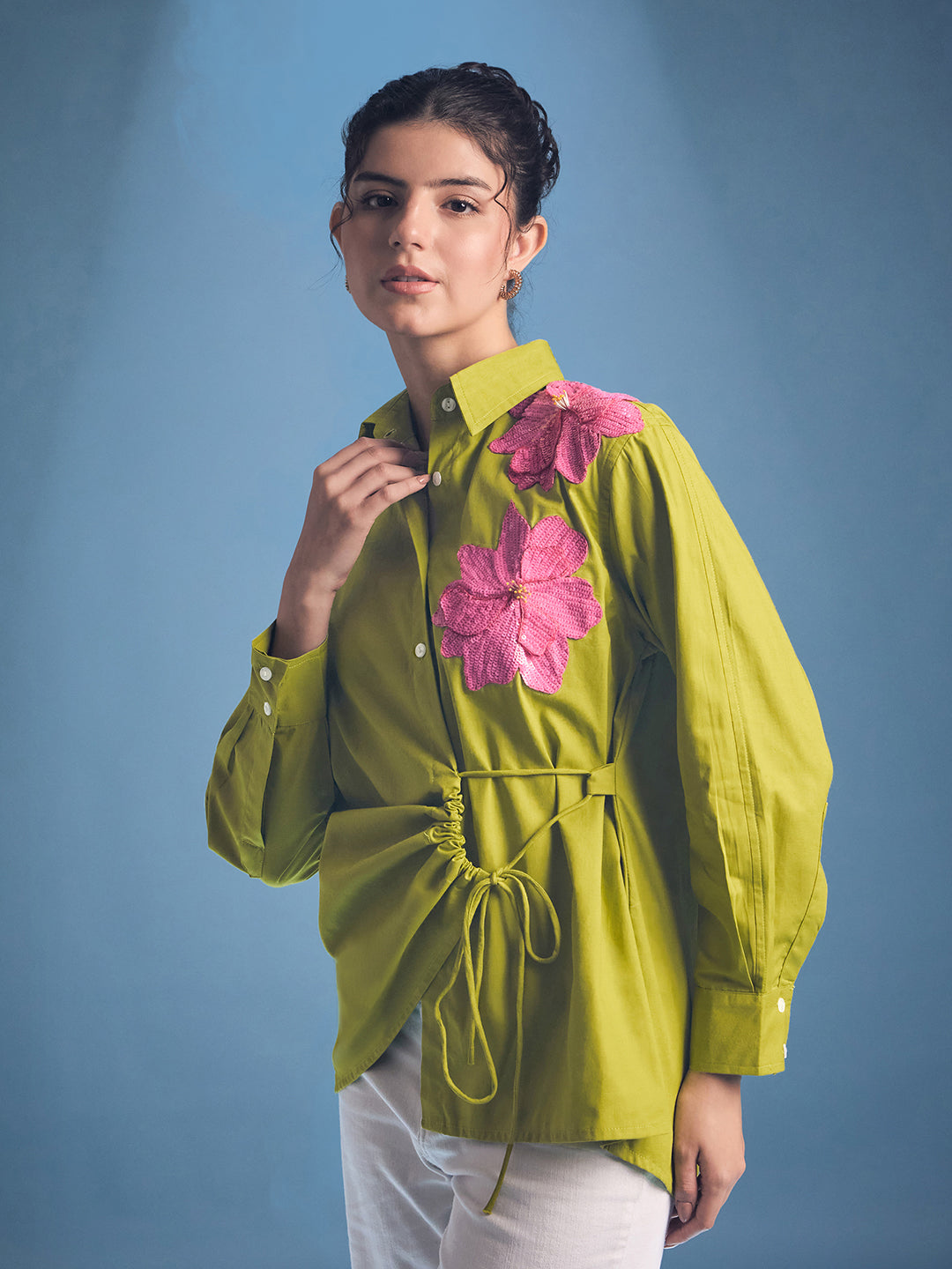 Side Tie-Up Cotton Shirt - Uptownie