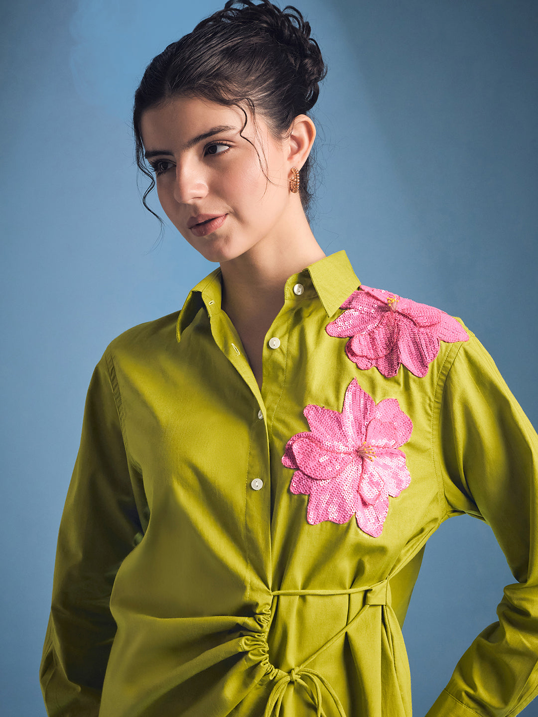 Side Tie-Up Cotton Shirt - Uptownie