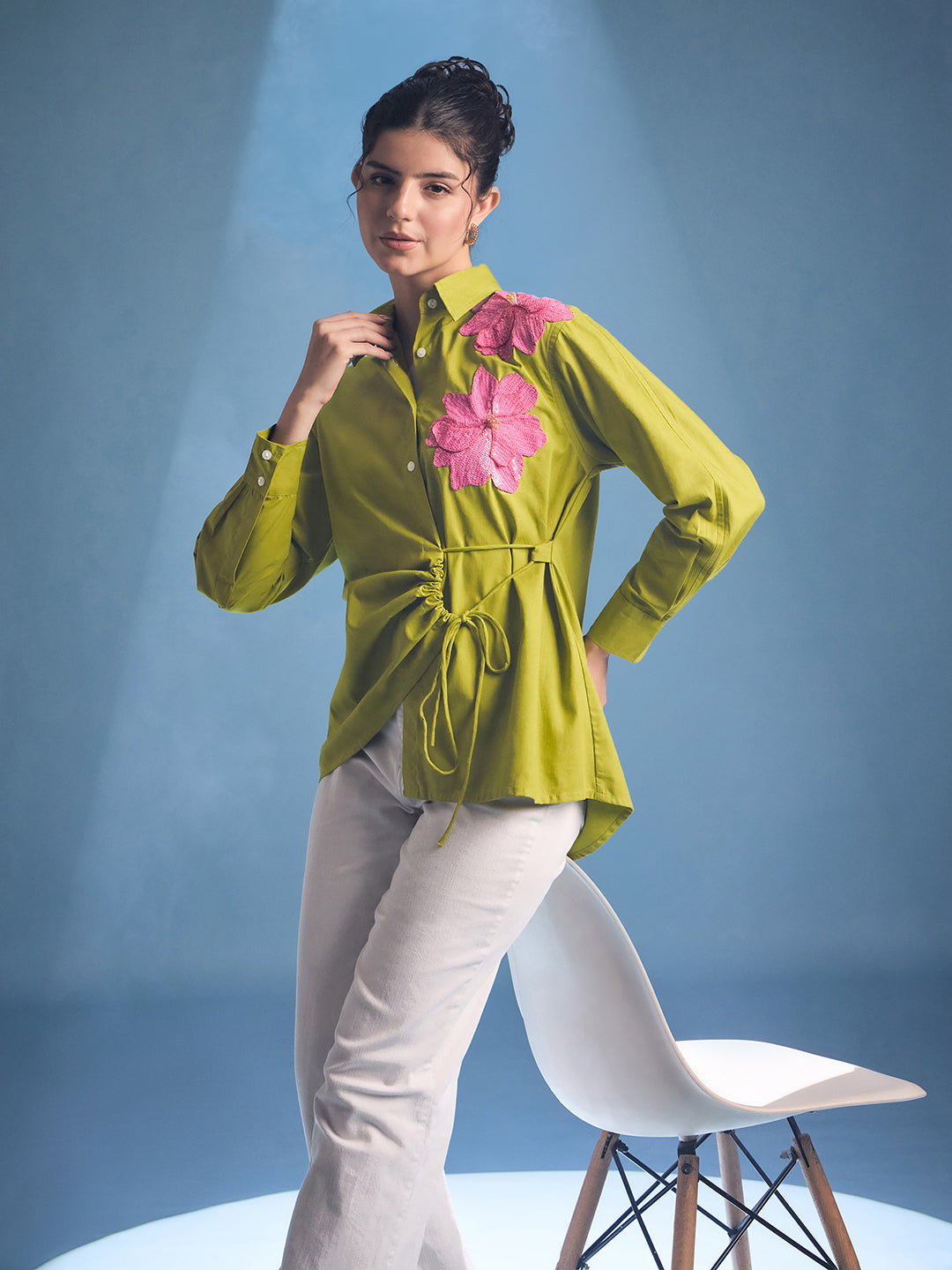Side Tie-Up Cotton Shirt - Uptownie