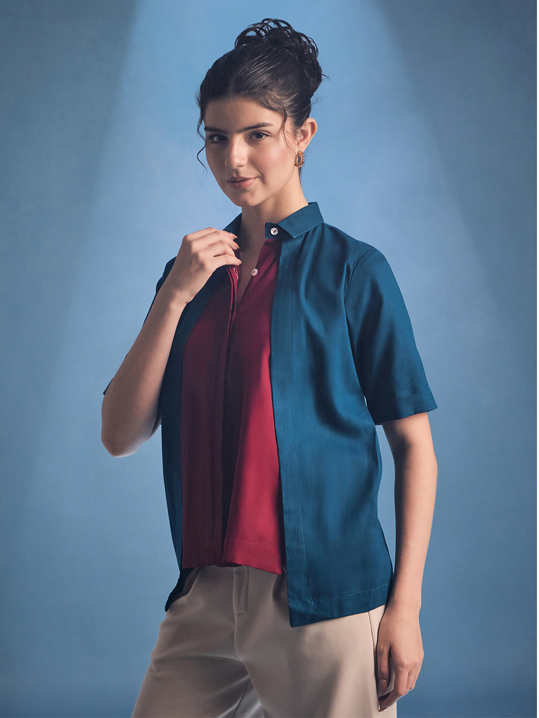 Double Layered Colorblocked Cotton Shirt - Uptownie