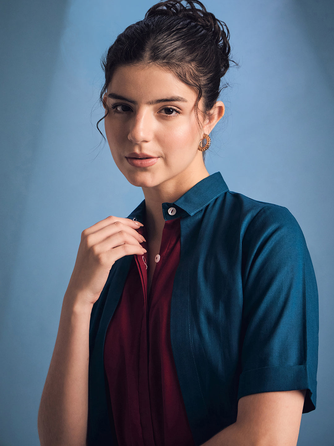 Double Layered Colorblocked Cotton Shirt - Uptownie