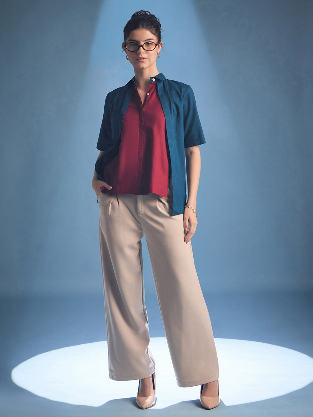 Double Layered Colorblocked Cotton Shirt - Uptownie