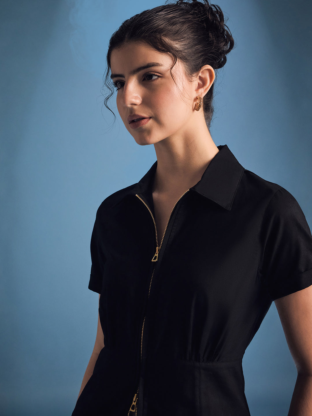 Zip-Through Fitted Cotton Top - Uptownie