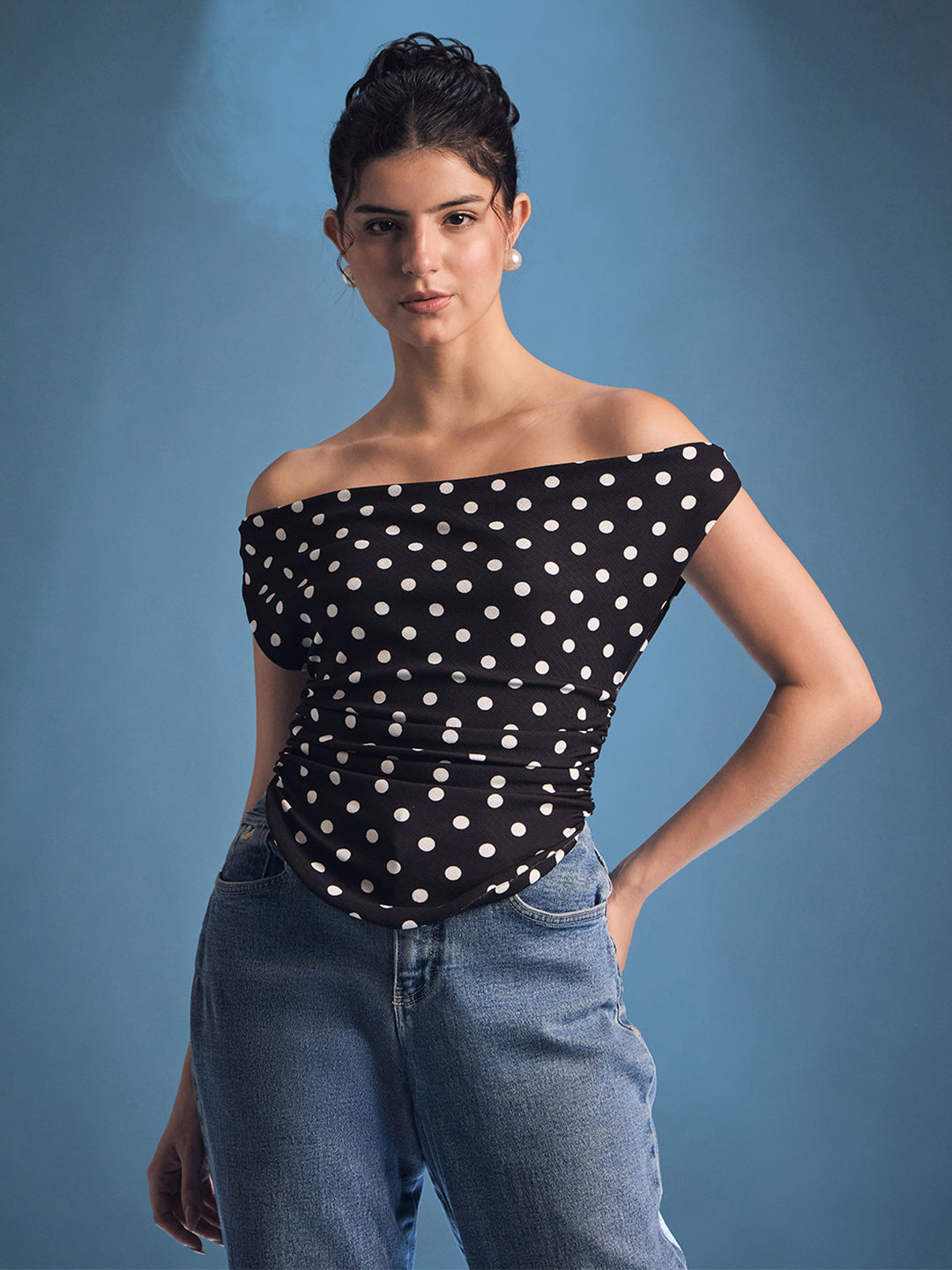 Printed Cotton Stretchable Draped Crop Top - Uptownie