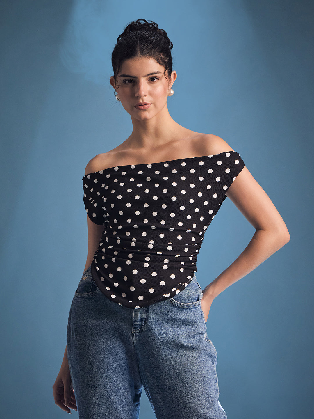 Printed Cotton Stretchable Draped Crop Top - Uptownie