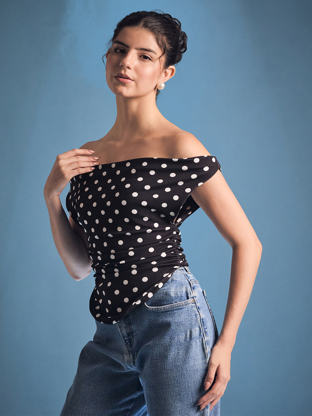 Printed Cotton Stretchable Draped Crop Top - Uptownie
