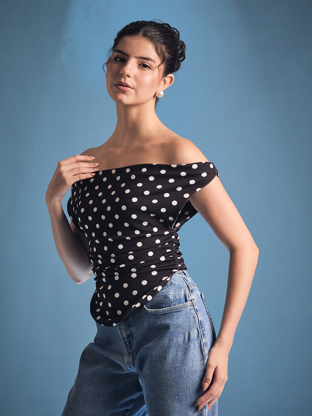 Printed Cotton Stretchable Draped Crop Top - Uptownie