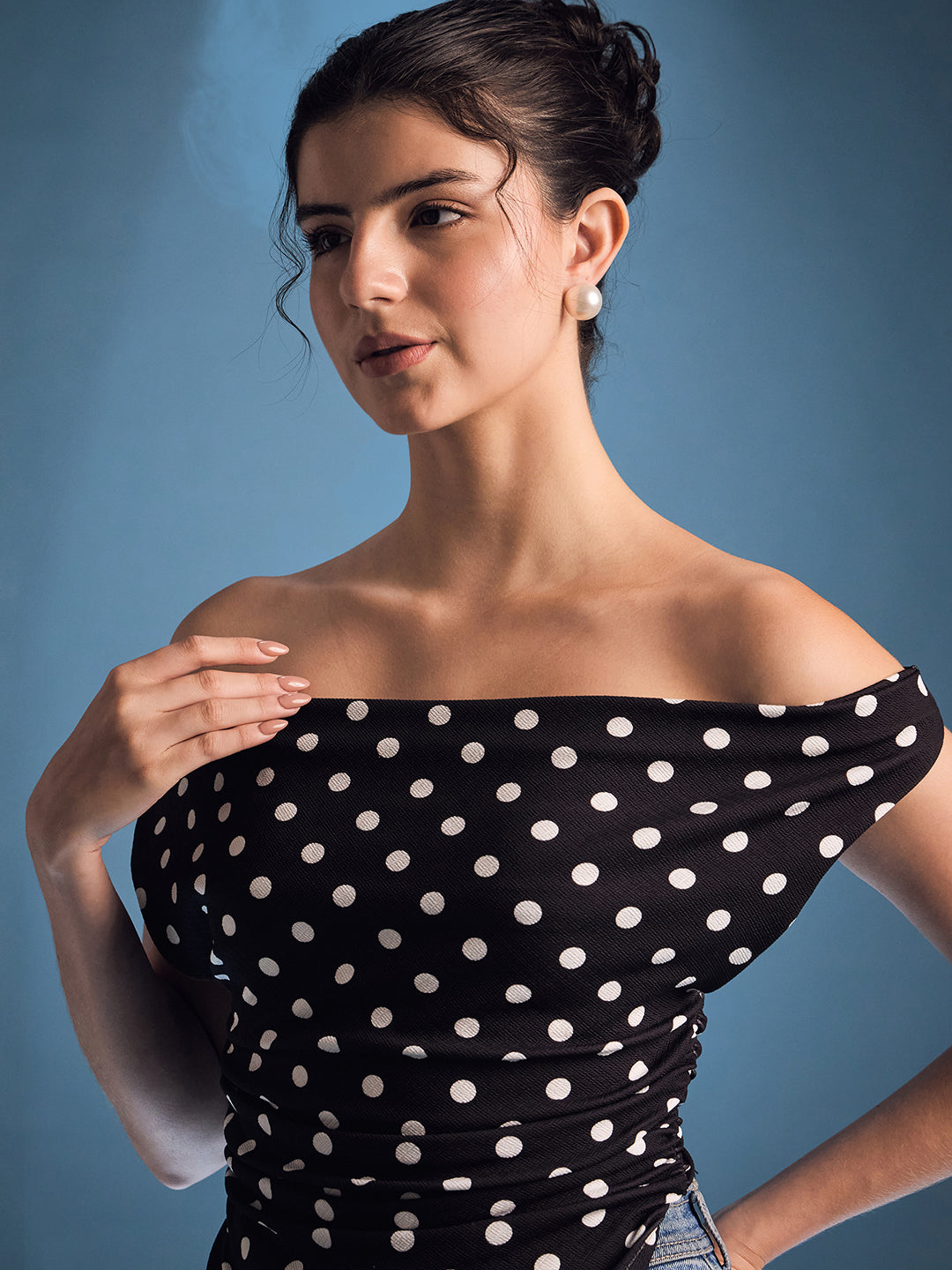 Printed Cotton Stretchable Draped Crop Top - Uptownie