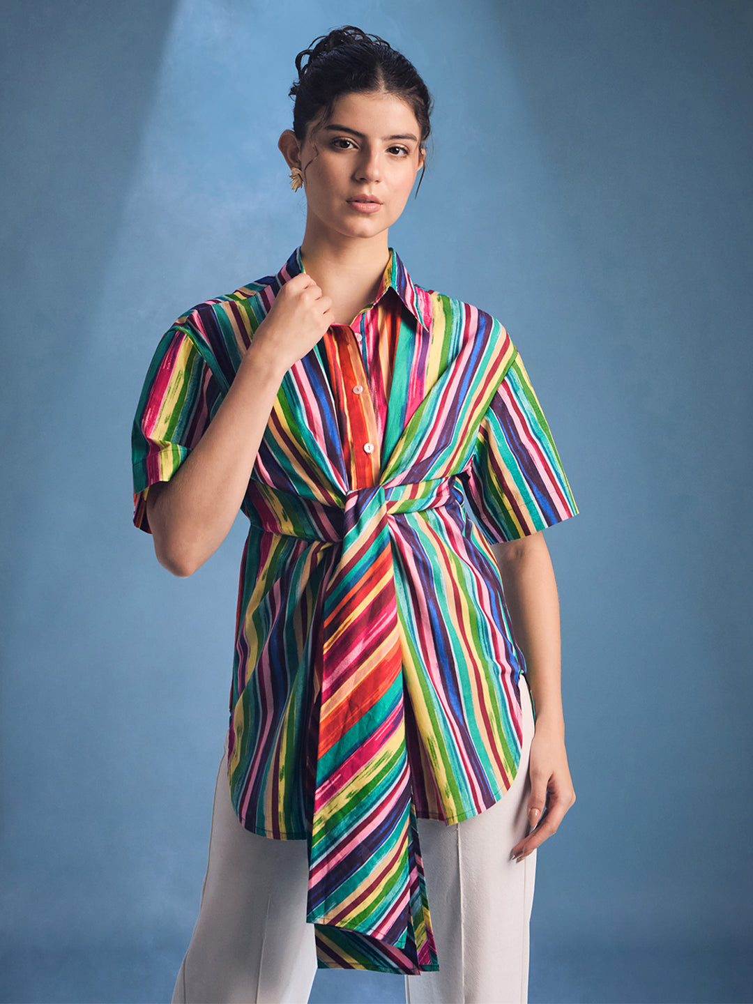 Front Tie-Up Cotton Shirt - Uptownie