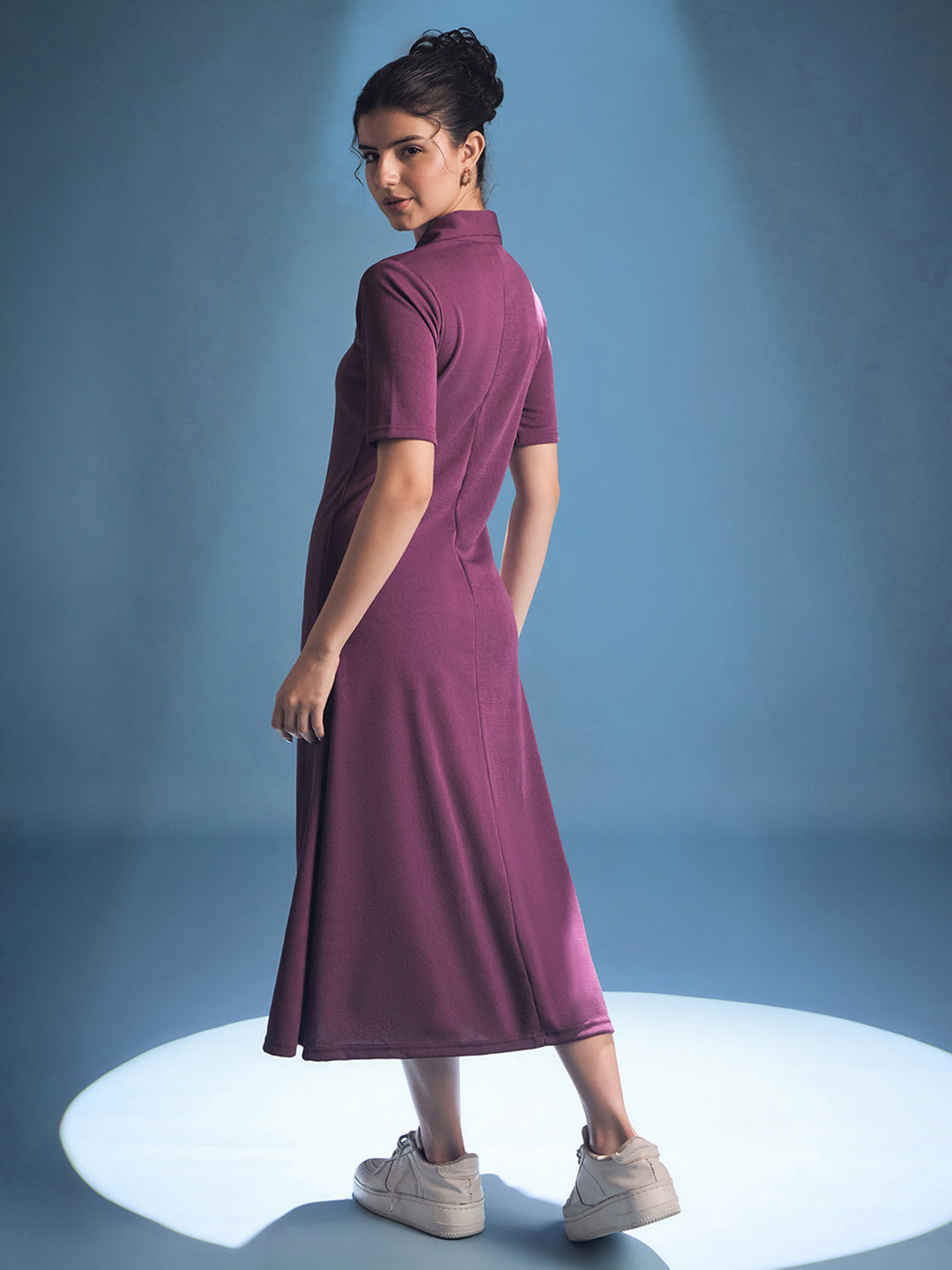 Stretchable Front Zip-up Midi Dress - Uptownie