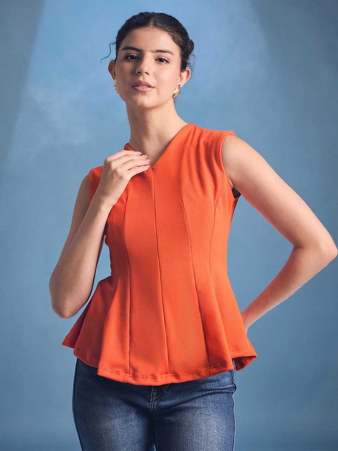 Stretchable Panelled Peplum Top - Uptownie
