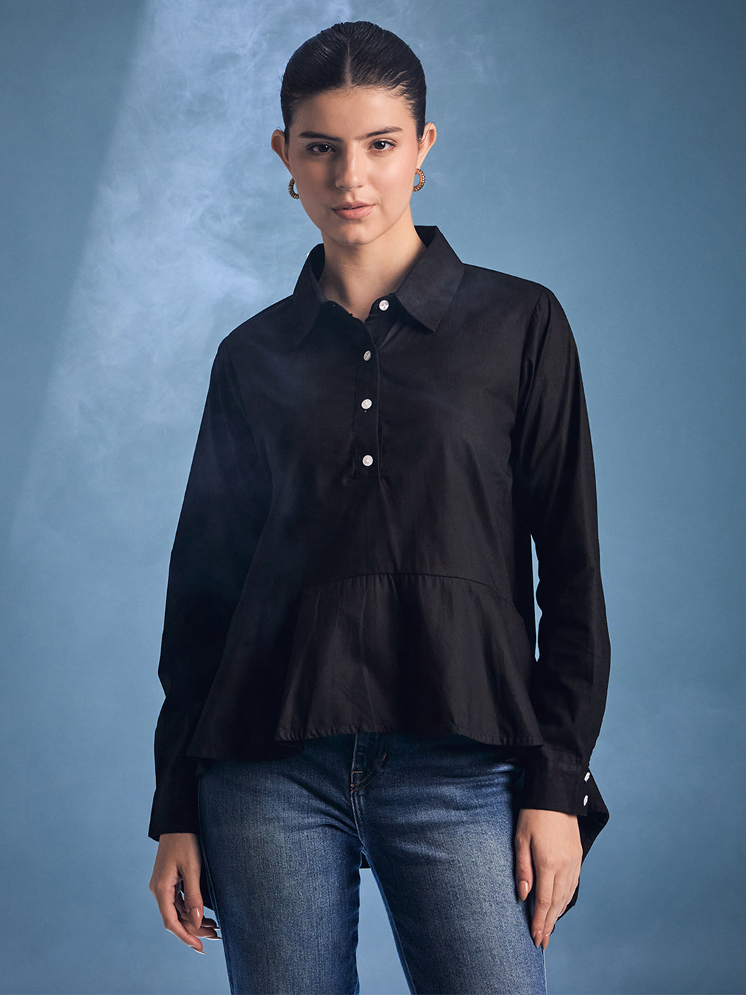 Cotton Peplum Shirt - Uptownie
