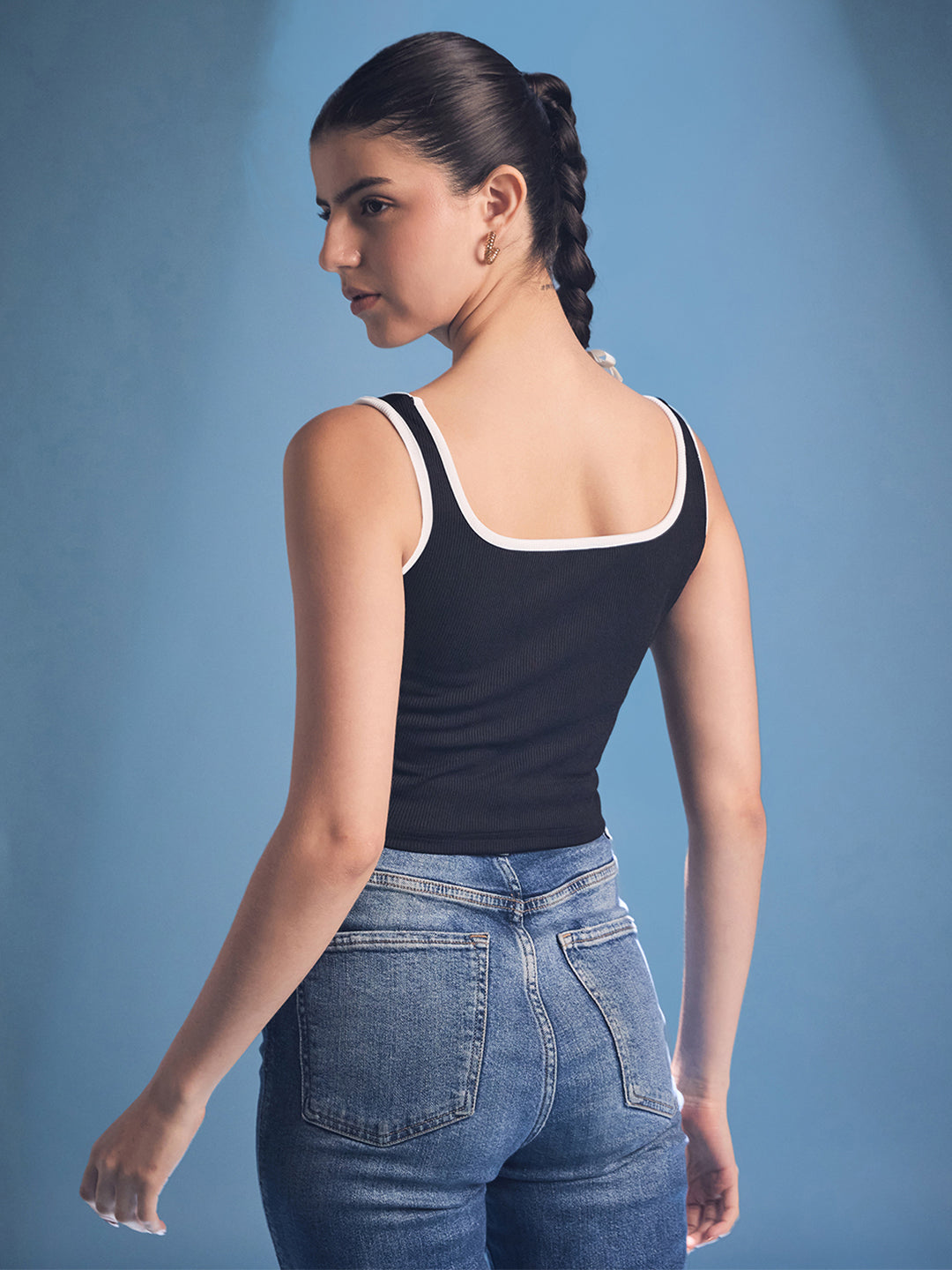 Contrast Bordered Ribbed Crop Top - Uptownie