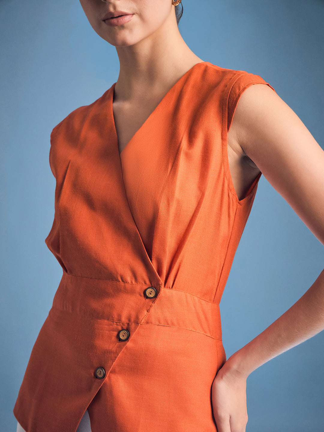 Sleeveless Linen Wrap Top - Uptownie