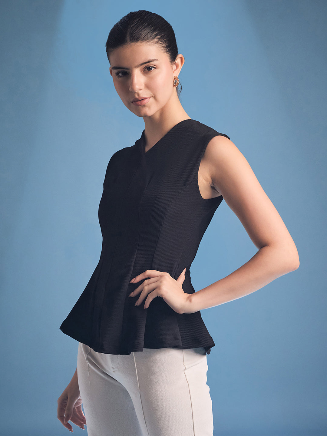 Stretchable Panelled Peplum Top - Uptownie