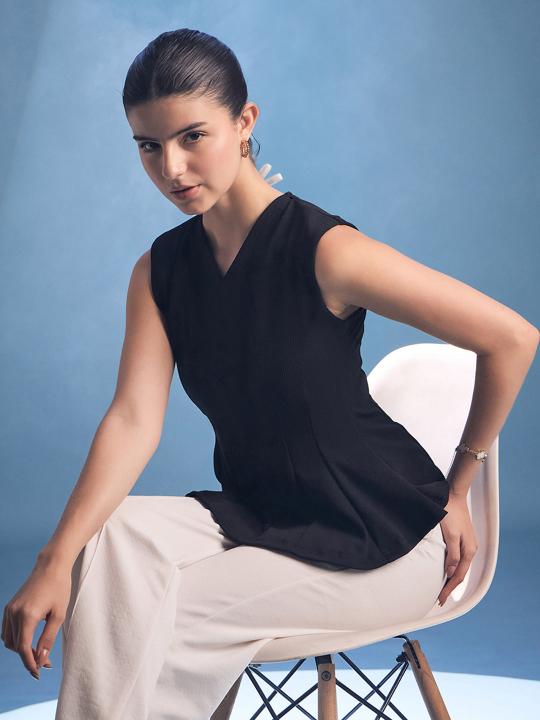 Stretchable Panelled Peplum Top - Uptownie