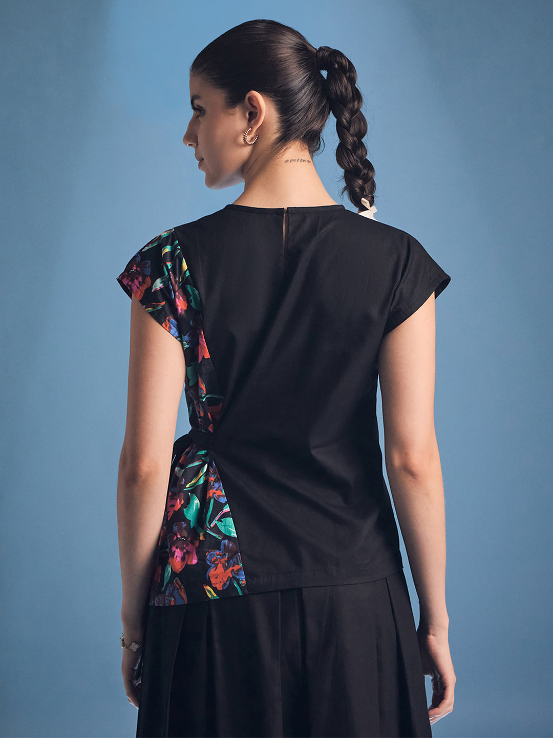 Contrast Tie Up Cotton Top - Uptownie