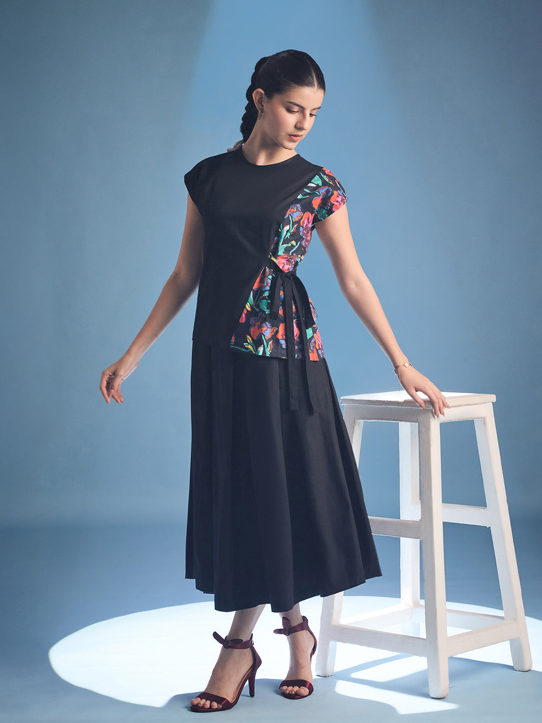 Contrast Tie Up Cotton Top - Uptownie