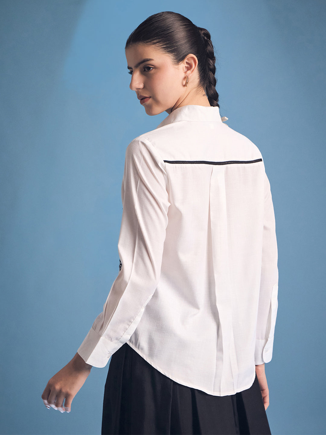Embroidered Contrast Lace Detailing Linen Shirt - Uptownie