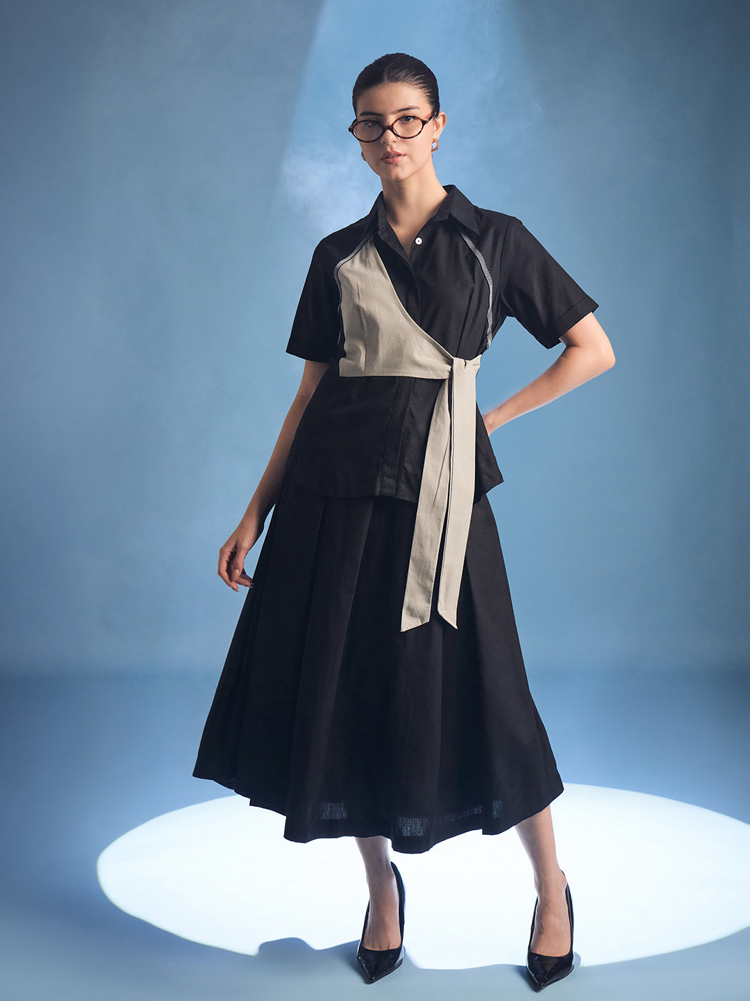 Cotton Waist Tie-Up Shirt - Uptownie