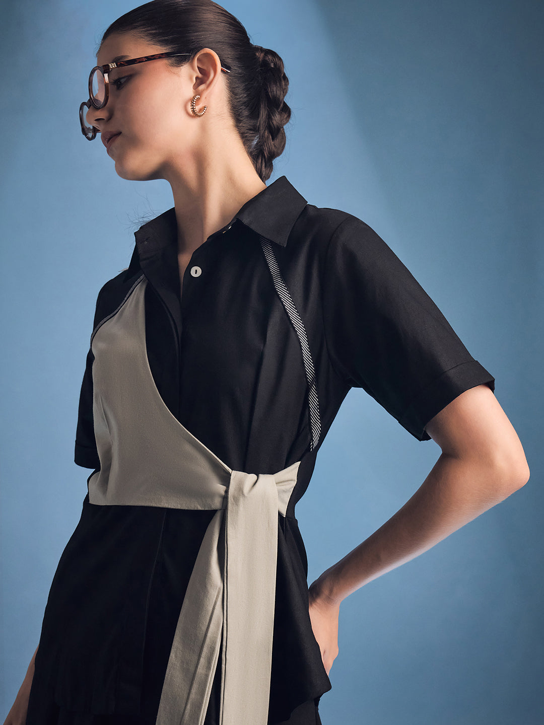 Cotton Waist Tie-Up Shirt - Uptownie