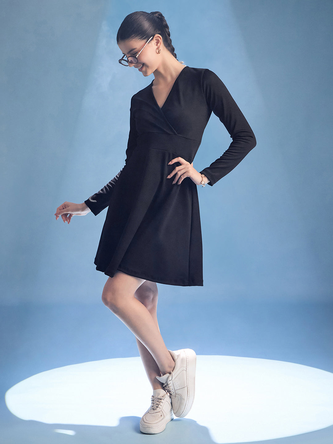 Stretchable Wrap Style Skater Dress