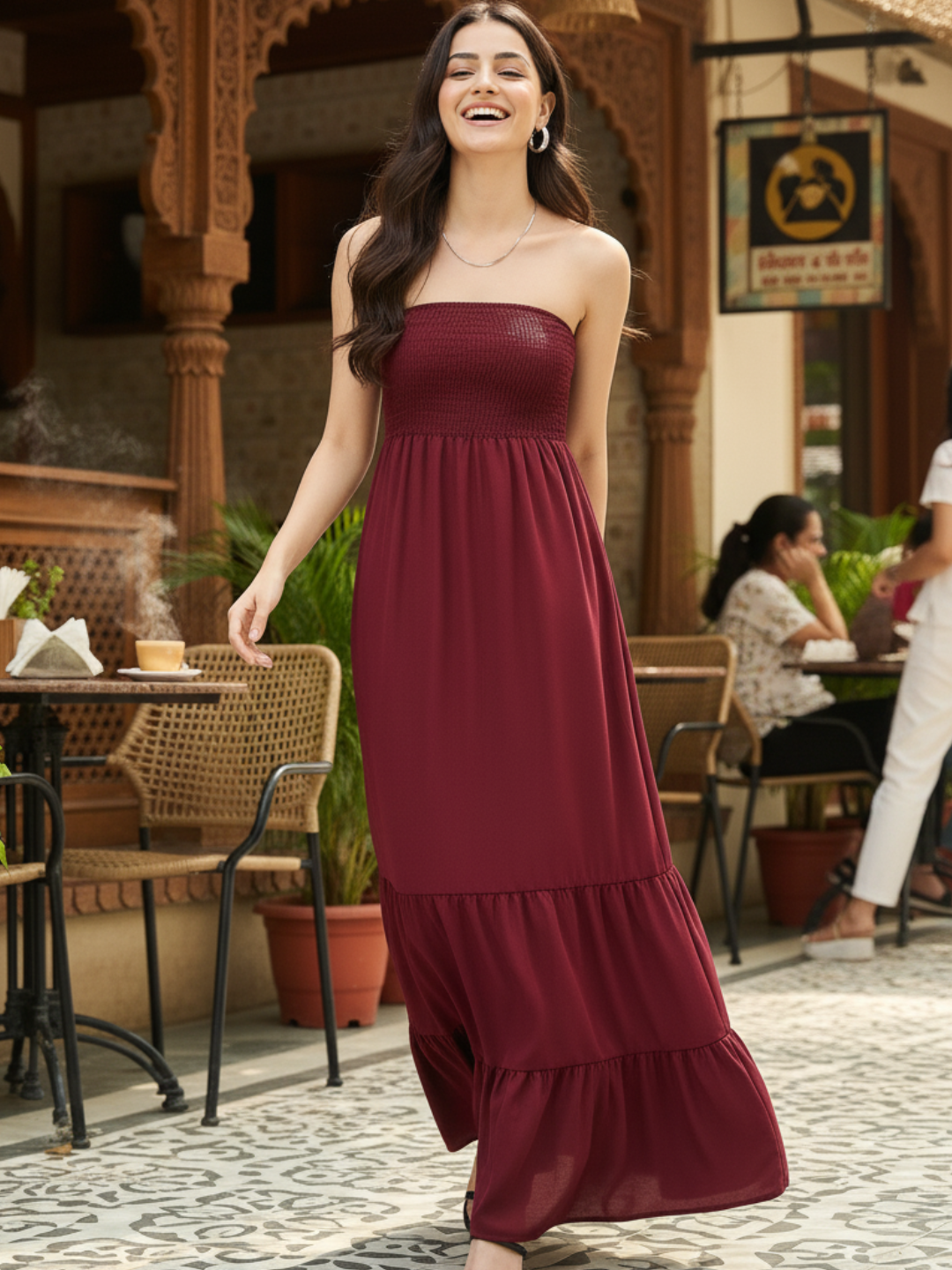 Strapless Smocked Maxi Dress - Uptownie
