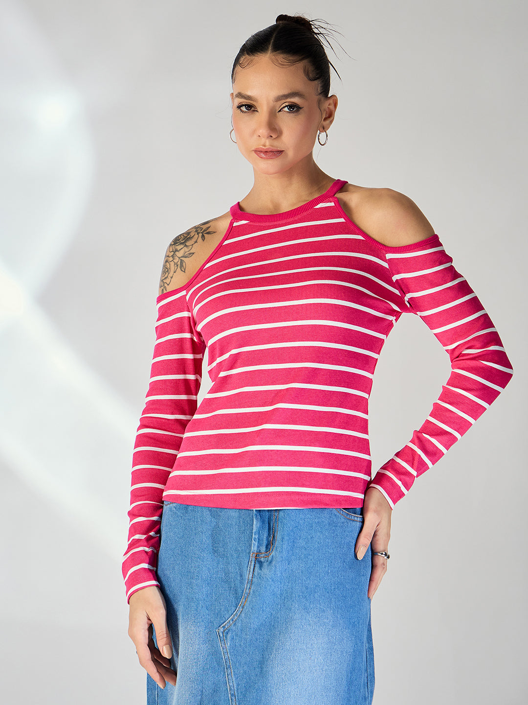 Shoulder Cutout Ribbed Top - Uptownie